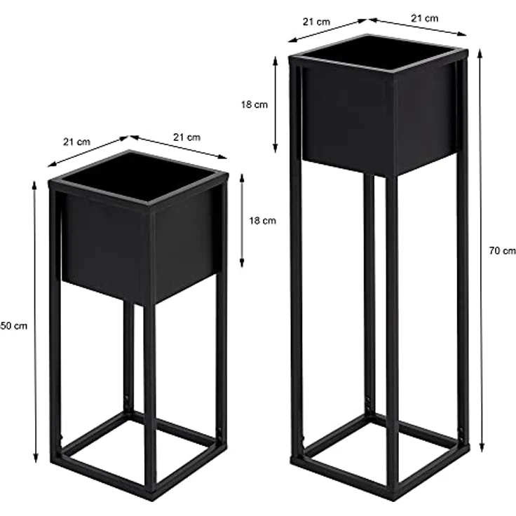 ML-Design 2er Set Blumenständer, schwarz, 21x50/70x21 cm, pulverbeschichtetes Metall – Bild 5
