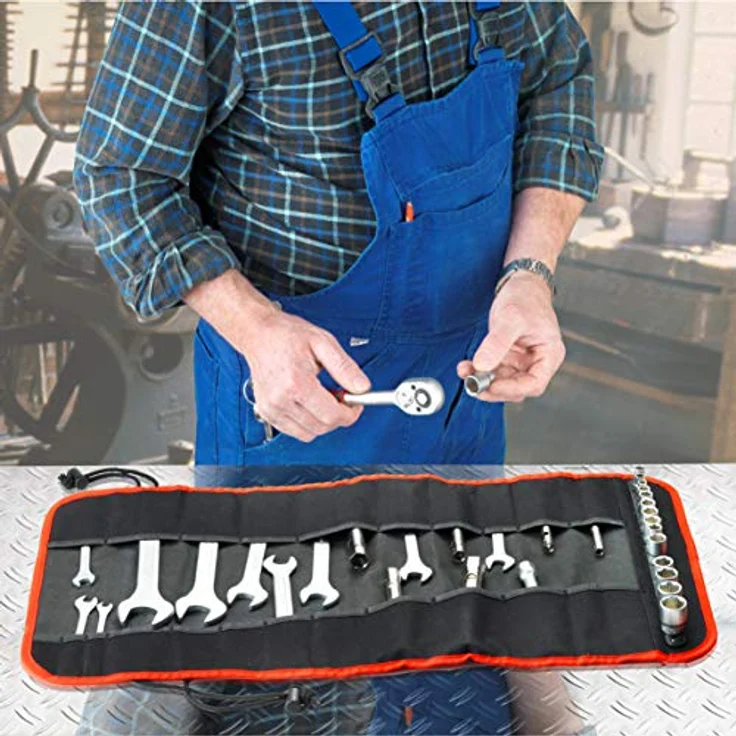 Connex Werkzeugrolltasche - 22 Fächer & Halteschiene für Stecknüsse - Unbestückt - Mit Tragegriff - Aus Polyester-Werkzeugrolle-Rolltasche-Werkzeugtasche für Wartungsmechaniker - COX952062 – Bild 3