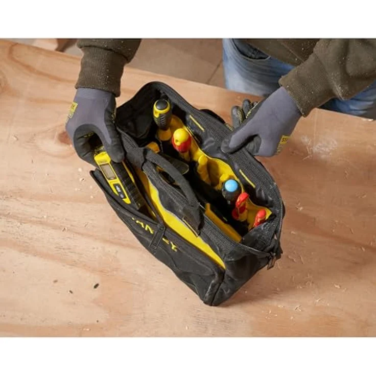 Stanley Werkzeugtasche (12 Zoll, 30 x 25 x 13 cm, robuste, kompakte Tasche für Werkzeuge, Trage aus 600 x 600 Denier Nylon, strapazierfähige Konstruktion) 1-93-330, Sortiert – Bild 4
