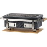 BBQ-Toro Keramik Tischgrill mit Holzunterlage | 50 x 23 x 17 cm | Hibachi Tischgrill ohne Strom | Grau | Minigrill, Tischgrill Holzkohle, Kohlegrill Camping Grill Holzkohle, Mini Grill Holzkohle