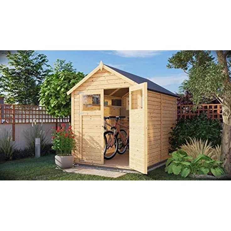 Alpholz Gerätehaus Alisha aus Fichten-Holz | Gartenhaus mit 14mm Wandstärke | Holzhaus inklusive Montagematerial | Geräteschuppen Größe: 202 x 131 cm | Satteldach – Bild 1