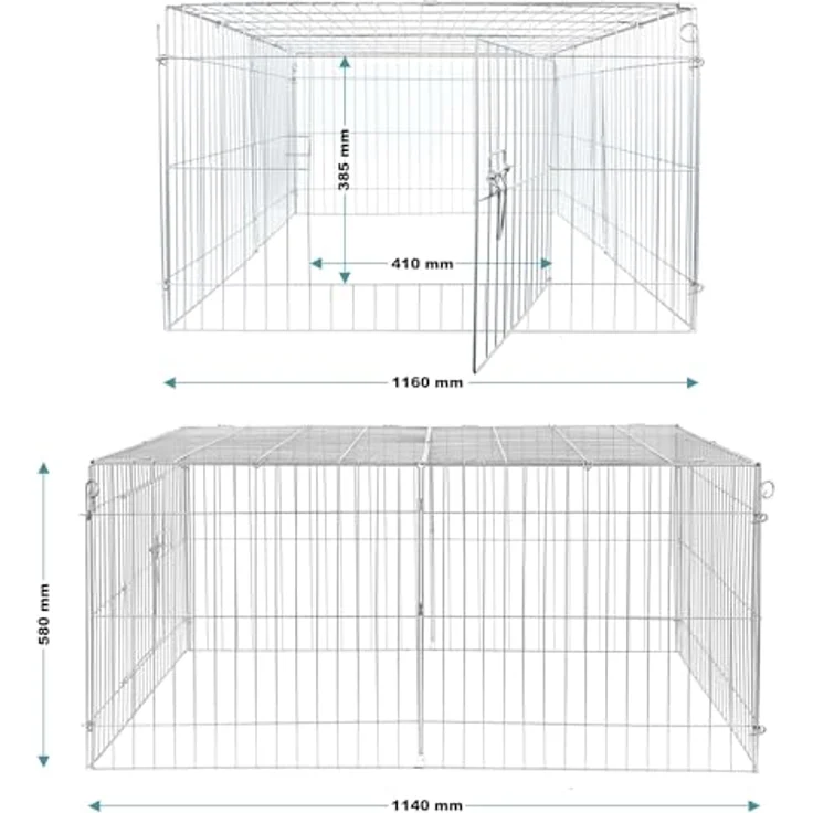 Wiltec Freilaufgehege für Kleintiere, 144 x 116 x 58 cm, stabiles und sicheres Laufstallgitter mit Sonnenschutz, verchromtes Metall, Türöffnung – Bild 5