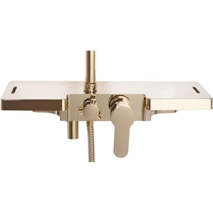 Rea Duschsystem Bravo Gold, Duschset mit Messing-Duscharmatur, Duschkopf und Kopfbrause, Aufputzmontage, Anti-Kalk, gold – Bild 2