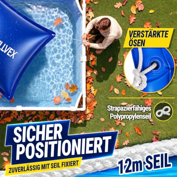tillvex® Poolkissen Winter XXL 120x120cm, frost- & chlorbeständig bis -20°C, inkl. 12m Seil & Reparaturkit, geeignet für Poolüberwinterung – Bild 6