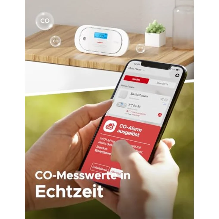 X-Sense XC01-M, Kohlenmonoxid-Melder mit digitaler LCD-Anzeige, austauschbarer Batterie, Spitzenwertspeicher, kompatibel mit SBS50-Basisstation, 1er-Pack – Bild 5