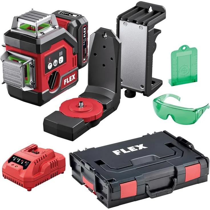 Flex Kreuzlinienlaser ALC 3/360-G/R 12 Set, grün und rot, selbstnivellierend, 100 m Reichweite, IP54 Schutzklasse