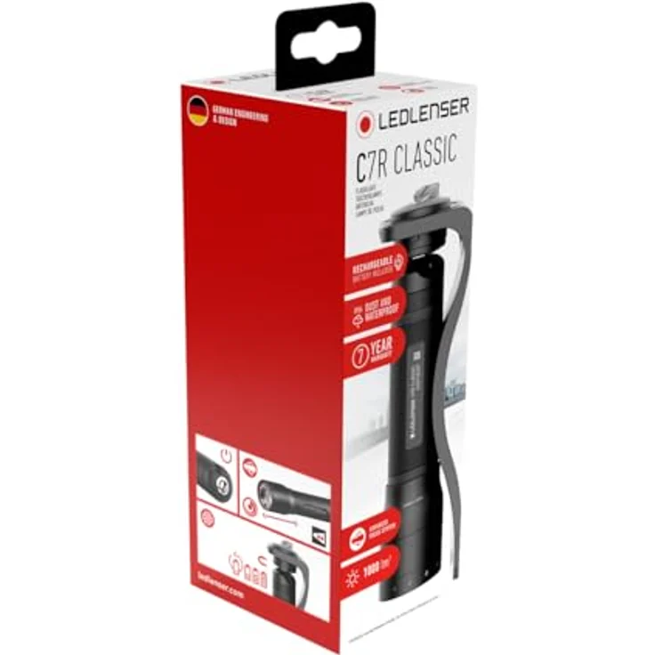 Ledlenser C7R, Taschenlampe mit 1000 Lumen, Schwarz, wiederaufladbar, bis zu 40 Stunden Lichtdauer, IP54 – Bild 3