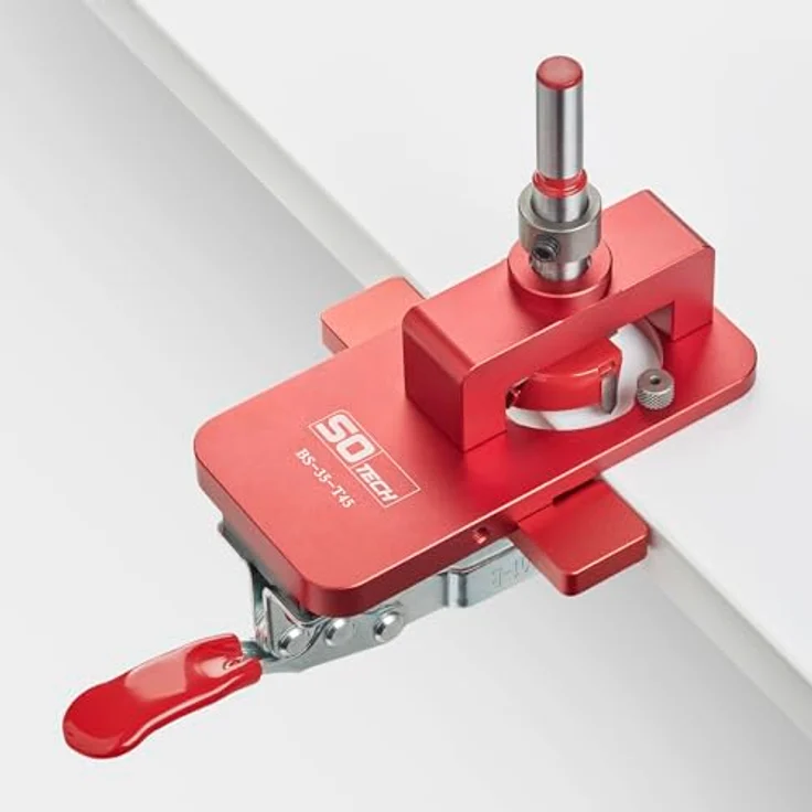 SOTECH Bohrschablone für KIMANA Klappenscharnier und Topfbänder mit Topfbohrabstand von 48 mm (T48) in Rot – Bild 1