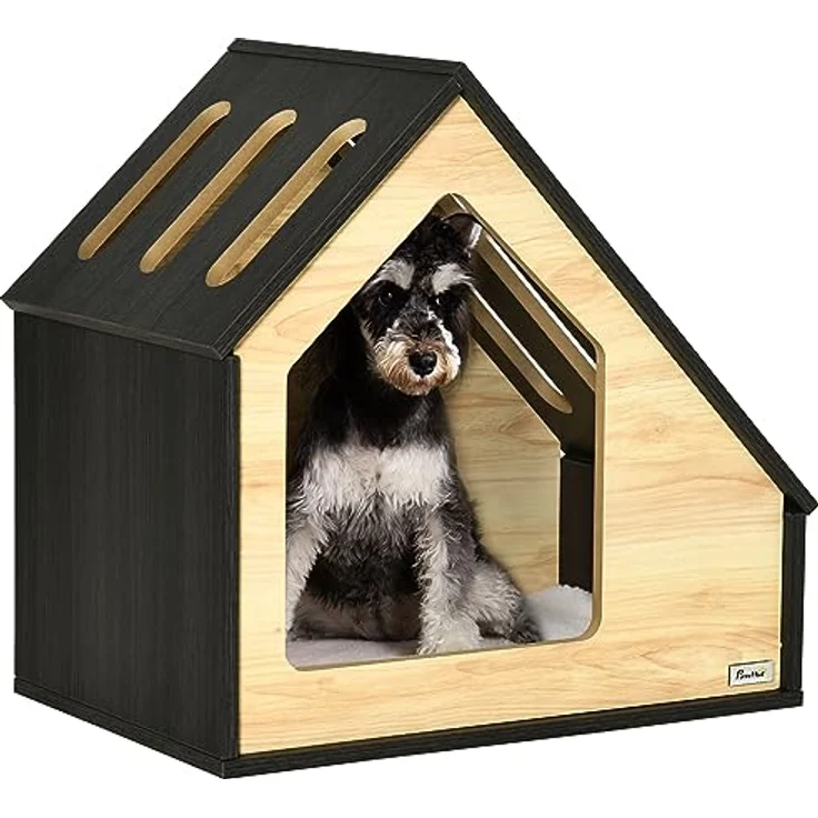 Pawhut Hundehütte aus Holz Indoor Katzenhöhle Katzenhaus Hundeschlafplatz mit Kissen Hundehaus Hundehöhle mit schrägem Dach für kleine Hunde bis 8 kg 60 x 40 x 59,2 cm - Preisvergleich – Bild 1