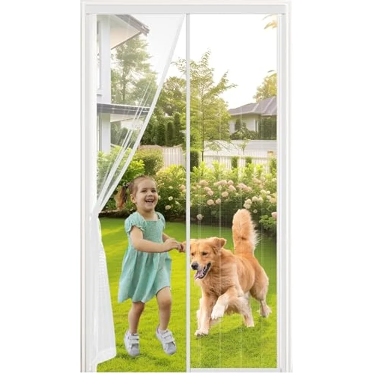 MYCARBON Fliegengitter Balkontür Magnet, 140x240cm Insektenschutz mit starken Magneten und 3,8cm breitem Klettband, ohne Bohren, weiß – Bild 1