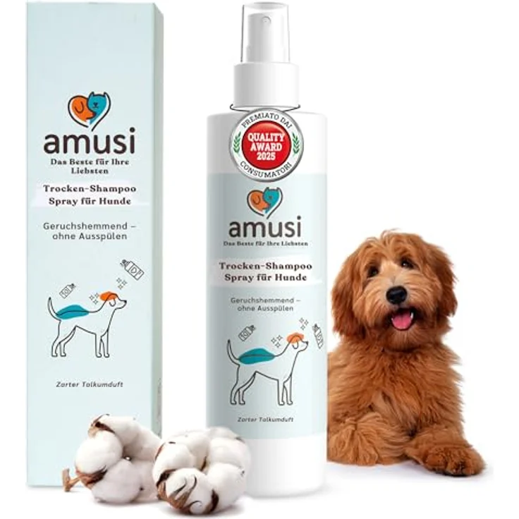 Amusi Tiershampoo Spray für Hunde, hypoallergen gegen Juckreiz, pflegt und beruhigt, 250 ml, vegan, Flohshampoo – Bild 1