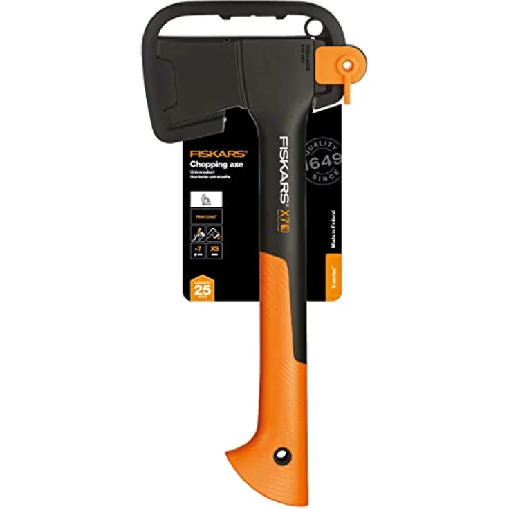 Fiskars Universalaxt, Inklusive Klingen- und Transportschutz, Länge: 35,5 cm, Antihaftbeschichtet, Hochwertiger Stahl-Klinge-Glasfaserverstärkter Kunststoff-Stiel, Schwarz-Orange, X7-XS, 1015618 – Bild 8