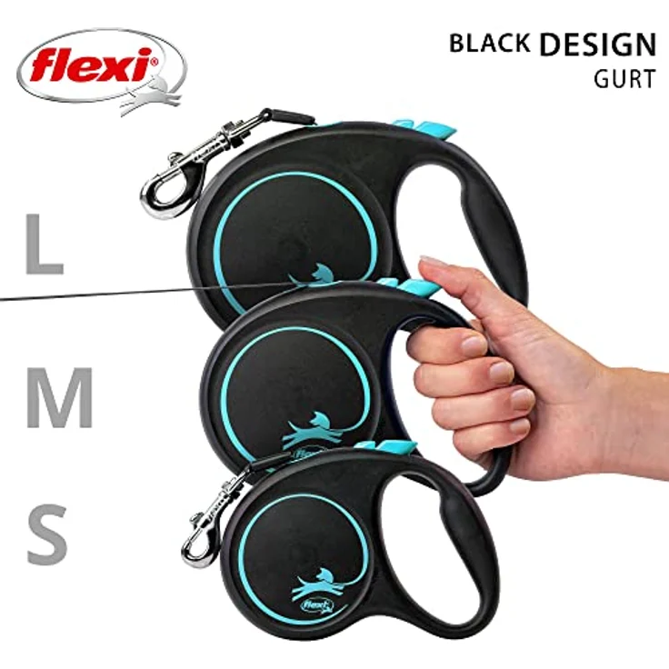 flexi Rollleine Design - Schwarz/Blau - S, 5m, Hundeleine – Bild 5