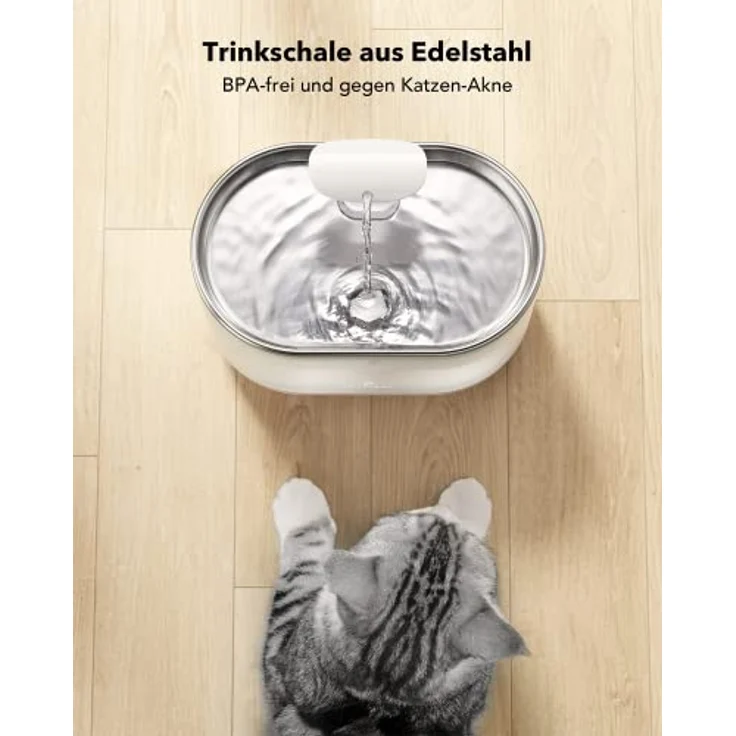 PETLIBRO Trinkbrunnen für Katze Ultraleise, 2,1L Capsule Katzenbrunnen Edelstahl für Katzen, Zwei Durchflussmodi, Sichtbarer Wasserstand, BPA-freier Wasserbrunnen für Katzen und Hunde mit 4 Filtern – Bild 2