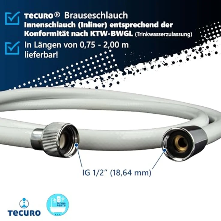 tecuro Brauseschlauch EASY, 125 cm, weiß/chrom, verdrehsicher und pflegeleicht, Made in Germany – Bild 4