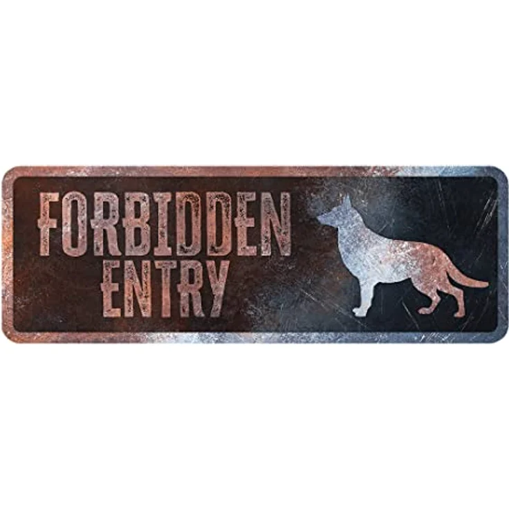 D&D Home Warnschild "Achtung am Hund", 40 x 13 x 0,3 cm, rostfreies Metallschild mit schwarzem Hintergrund und lustigem Text, englische Version – Bild 1