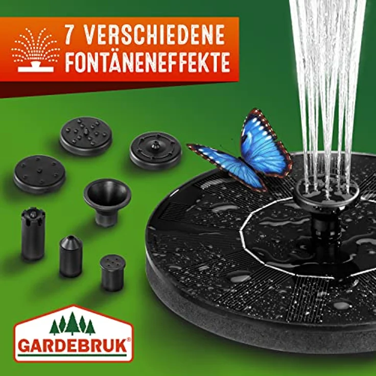 Gardebruk Solar Springbrunnen 7 Effekte 180L-h Solarpanel 160mm 1,4 Watt Garten Wasserspiel Gartenbrunnen Wasserpumpe Teichpumpe Solarbrunnen Fontäne – Bild 3
