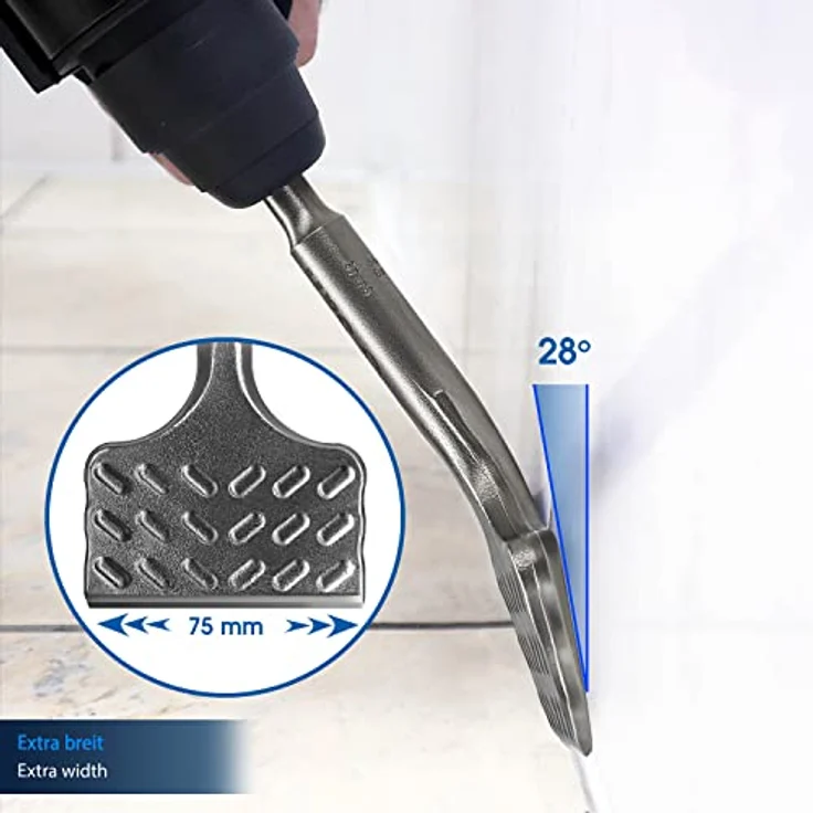 S&R Fliesenmeißel SDS plus 165 mm x 75 mm abgewinkelt, gehärtet, Industrie-Qualität, optimierte Geometrie für Fliesen und Fliesenkleber, Made in Germany – Bild 3
