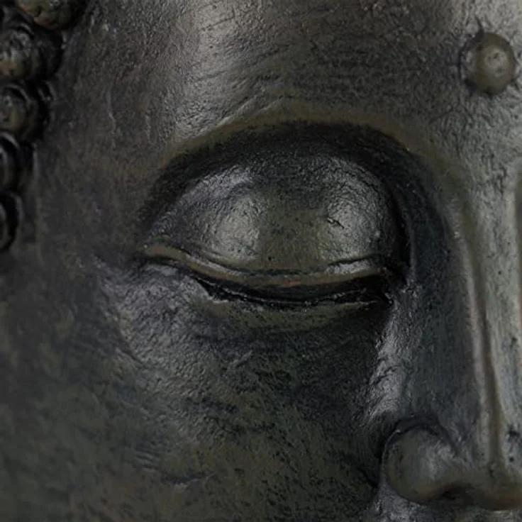 Buddha Figur sitzend, XL 70 cm, Gartenfigur, Dekofigur Wohnzimmer, wetterfest & frostsicher, dunkelgrau – Bild 8