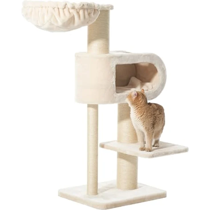 Nobby Kratzbaum Tove Cream, Sisal-Kratzfläche, Plüschmaterial, kuschelige Höhle, 48 x 58 x 128 cm – Bild 2