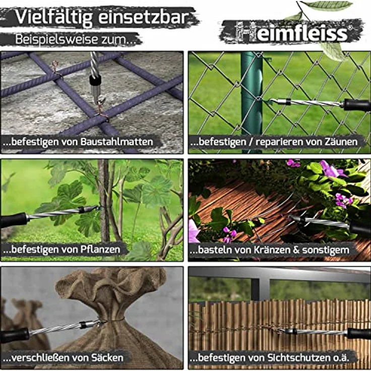 Heimfleiss® Drillapparat Driller + verkupfertem Rödeldraht 1,0 x 100-160 mm (250 Stk.) - hochwertiges Set aus Drahtbinder Rödelzange & Bindedraht Sackverschluss - Drahtverschluss Ösendraht Drill Draht – Bild 5