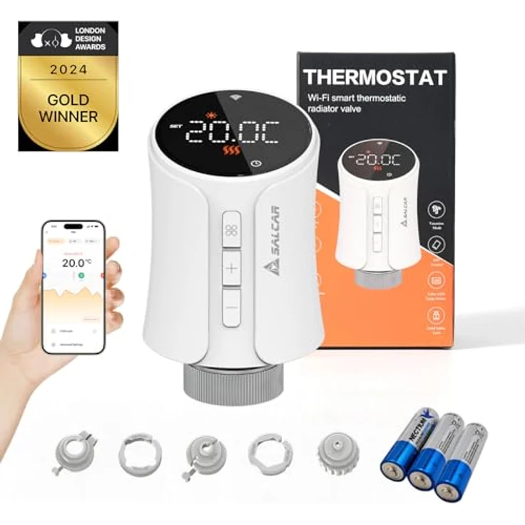 SALCAR Smartes Heizkörperthermostat Heizung, WiFi Thermostat kompatibel mit Amazon Alexa & Google Home, programmierbar, ohne Gateway, inkl. 6 Adapter – Bild 1