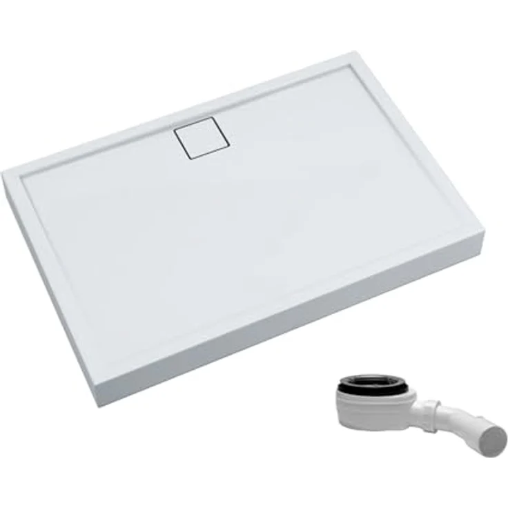 AQUABAD® Duschwanne Komplettset Finca LeakProtect® Smooth White, Rechteck 80x100cm mit Ablaufgarnitur – Bild 1