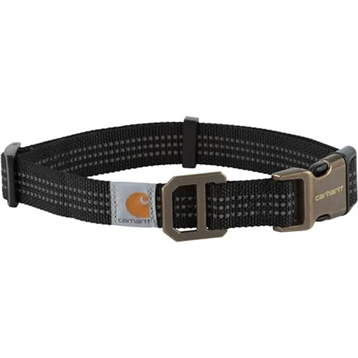 Carhartt Unisex-Hundehalsband, Schwarz, Größe M, hochbelastbares Nylon, reflektierender Nadelstich, robuste Steckschnalle und D-Ring aus Metall
