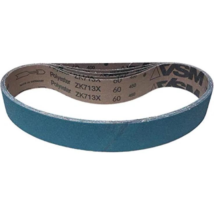 VSM Schleifband ZK713X Zirkonkorund, 50 x 800 mm, Körnung P80, 5 Stück, für Metall Edelstahl INOX, reißfeste Gewebeunterlage, Profi-Schleifband für Schärfmaschinen