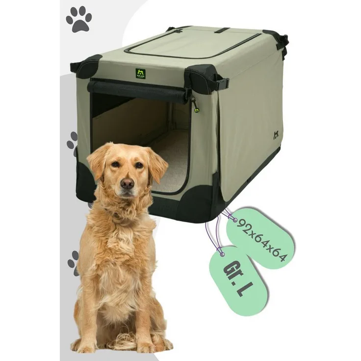 MAELSON Hunde-Transportbox Soft Kennel faltbare Hundebox / Tier Transportbox Beige, Nylon 600D, Glasfaserverstärktes Mesh-Gewebe