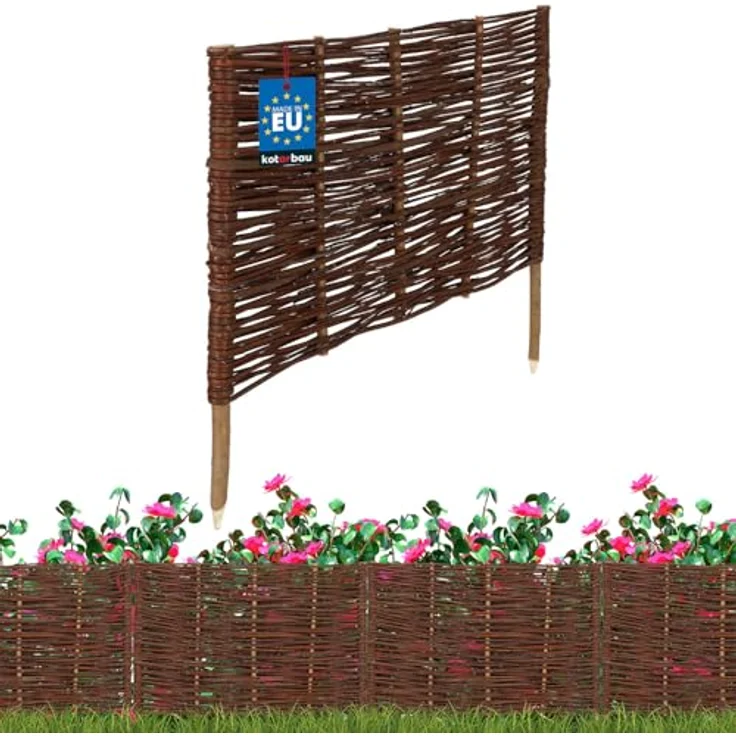 KOTARBAU® Weidenzaun Beetbegrenzung 60 x 40 cm, natürliche Holzpalisade zur Beeteinfassung in Braun, wetterfest und stabil für Garten und öffentliche Bereiche – Bild 1
