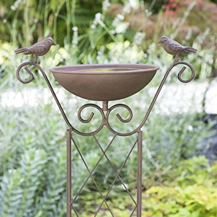 Haushalt International Rankhilfe Metall Rost mit Vogeltränke Rankgitter Gartendeko Rankenfilfen H 82 cm – Bild 5