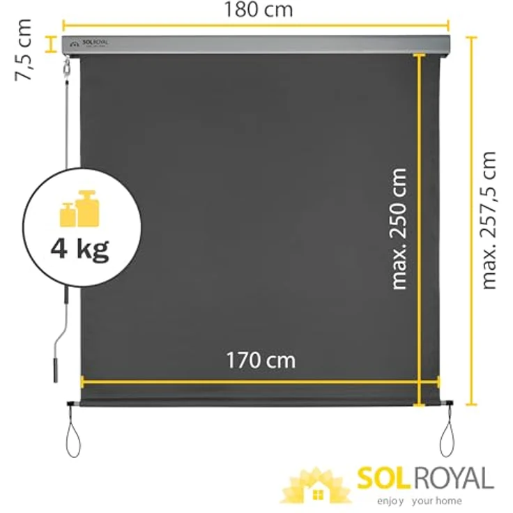 Sol Royal Senkrechtmarkise MS5, 180x250cm, anthrazit, abnehmbare Handkurbel, wasserabweisender Sonnen- und UV-Schutz, für Terrasse und Balkon – Bild 3