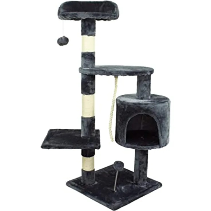 Mobiclinic® Pets, Kratzbaum, Modell Silvestre, Europäische Marke, Größe: Medium, Zum Klettern, 3 Höhen, Mit Plattformen und Unterständen, Katzenspielzeug, Sisalseil, Grau