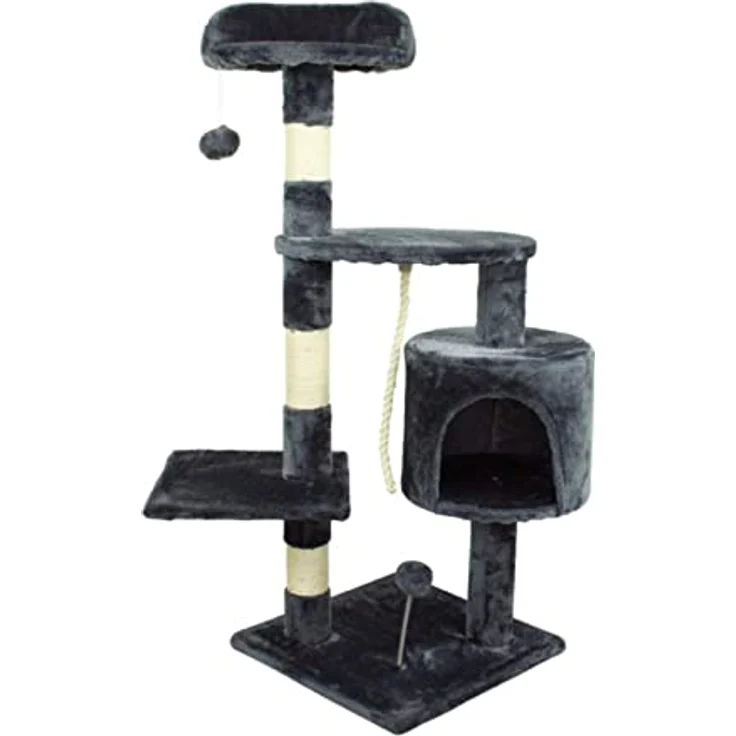 Mobiclinic® Pets, Kratzbaum, Modell Silvestre, Europäische Marke, Größe: Medium, Zum Klettern, 3 Höhen, Mit Plattformen und Unterständen, Katzenspielzeug, Sisalseil, Grau – Bild 1