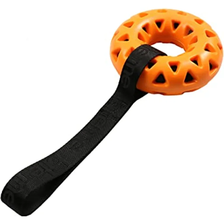 EBI, Crack Me Up Schnalle, 27 x 14 x 4,5 cm, Orange/Schwarz, stimuliert Kauen und Bissen, beugt Zahnbelag und Zahnstein vor, Robustes Spielzeug aus Gummi mit Knisternpapier
