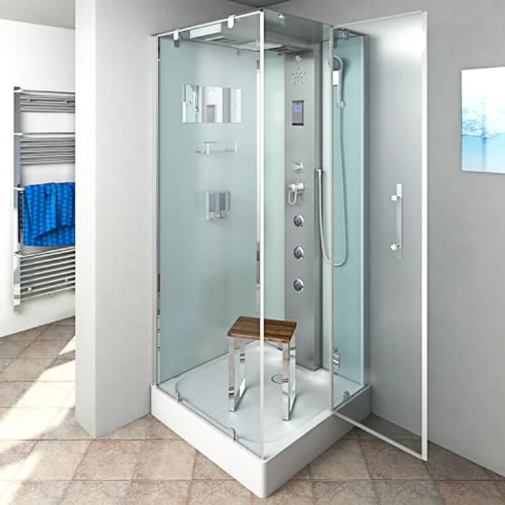 SeniorBad GmbH Dampfdusche Duschtempel Sauna Dusche Duschkabine D38-00R2-EC 80x80 cm, weiß, mit Regendusche, Handbrause und Rückenmassagedüsen – Bild 2