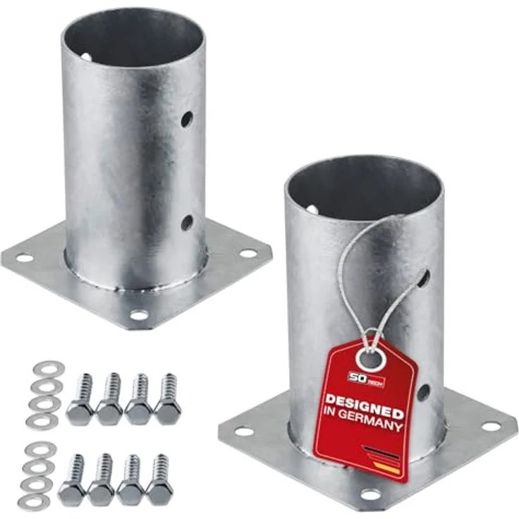 SO-TECH® Pfostenträger für Rundholz, zum Aufschrauben, feuerverzinkter Stahl, Höhe 152 mm, Durchmesser 80 mm, 2er Set mit Schrauben – Bild 1