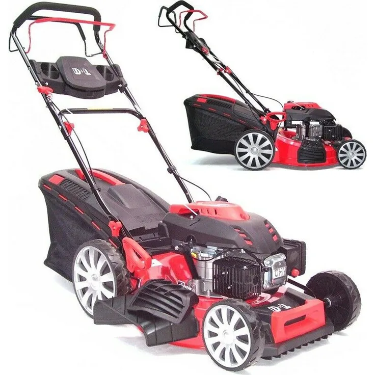 Apex Benzinrasenmäher 510mm mit Radantrieb Mulcher 51 cm, 5 PS, Stahlgehäuse, 60 L Grasfangkorb, Metallgehäuse, blau