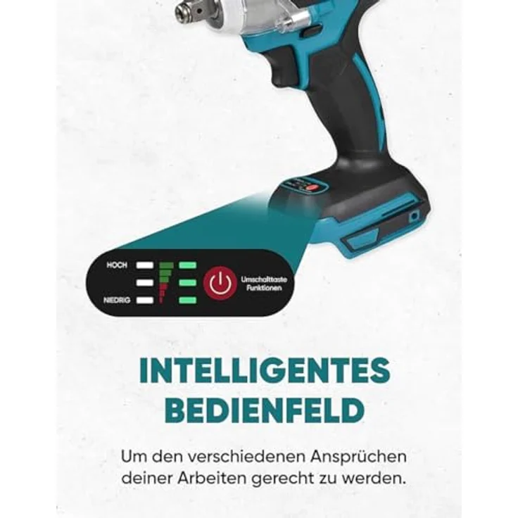 Gjemax Akku Schlagschrauber 18V 520Nm, 1/2 Zoll Drehschlagschrauber mit 6.0 Ah Lithium Akku und Schnellladegerät, Bürstenloser Motor, hohes Drehmoment – Bild 3