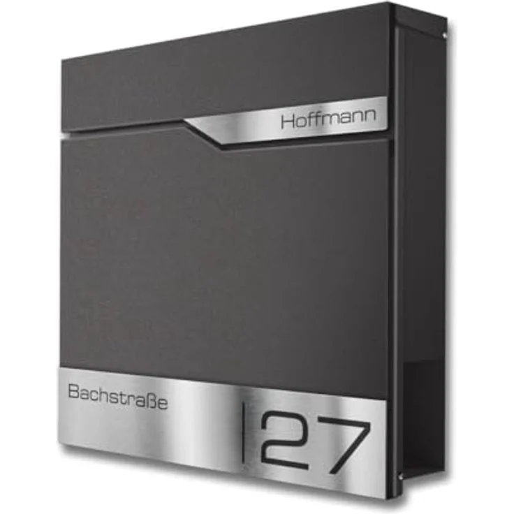 Metzler® Briefkasten Eisenglimmer, rostfreier Wandbriefkasten mit Zeitungsfach, personalisierbar mit Lasergravur und austauschbarem Edelstahl-Namensschild, 10 Jahre Ersatzteile – Bild 2