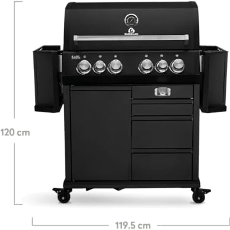 BURNHARD Big EARL Black 4-Brenner Gasgrill Edelstahl inkl. Heckbrenner, mit Gusseisen Grillrost & inkl. stabiler Abdeckhaube, Seitenkochfeld mit Infrarot Keramikbrenner – Bild 3