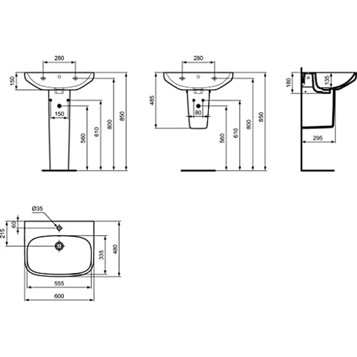 Ideal Standard I.Life A Waschbecken 600 mm Einloch, Weiß - Armaturöffnung und Überlaufloch, kombinierbar mit Säule und Halbsäule – Bild 5