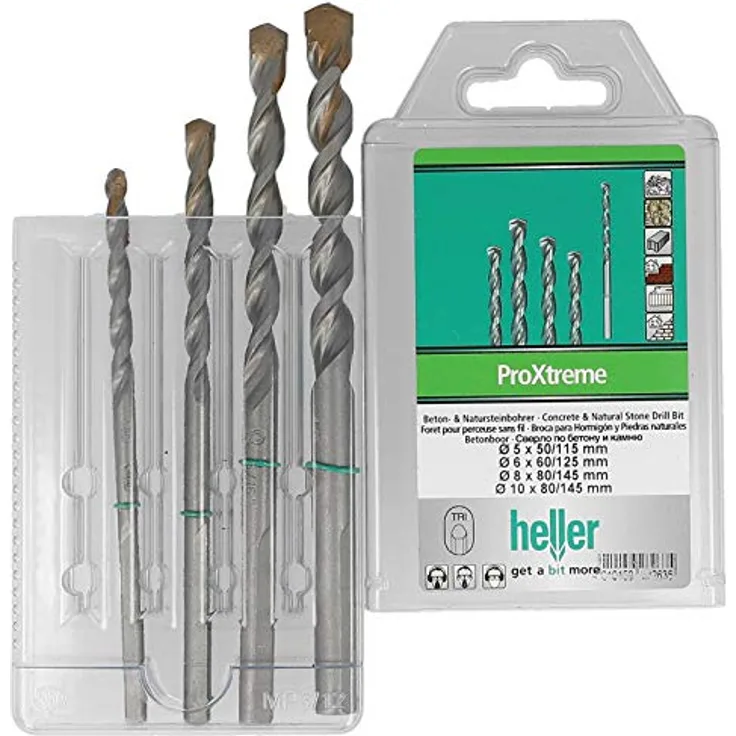 Heller Tools 3750 ProXtreme, 4-teiliges Schlagbohrer-Set für Beton und Naturstein, 5/6/8/10 mm, Profi-Qualität für Akkuschrauber und Schlagbohrmaschinen