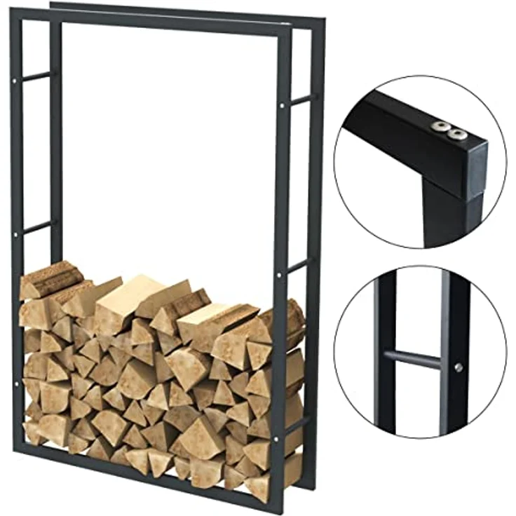 Bc-elec HHWPF0026 Holzablage, Rack aus schwarzem Stahl für Brennholz, 150 x 100 x 25 cm – Bild 3