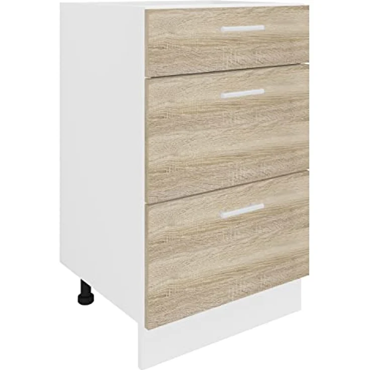 VCM Unterschrank, 3 Schubladen, Holzwerkstoff, Weiß/Sonoma-Eiche, OneSize – Bild 2