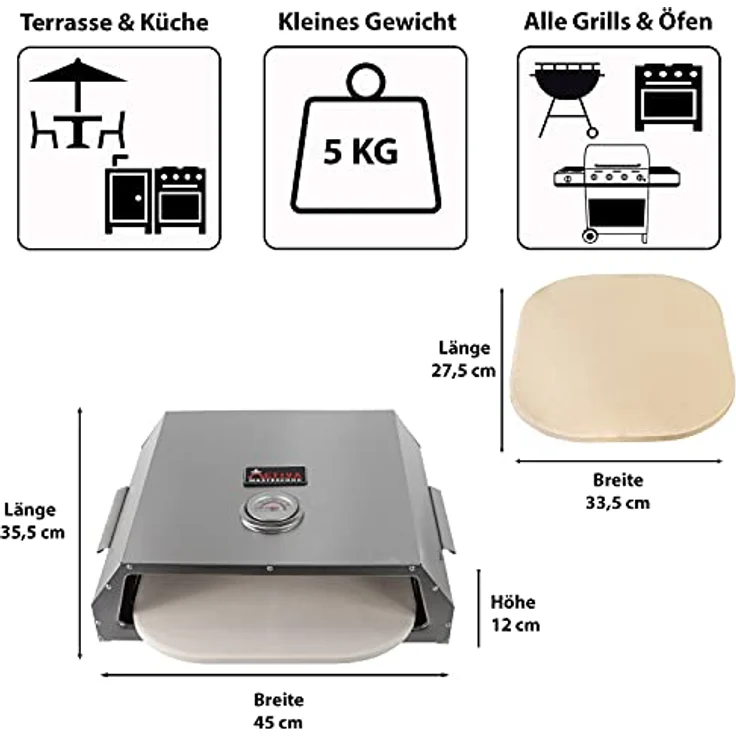 ACTIVA Pizzaofen Pizza Box Edelstahl Pizzaaufsatz ca. 44.5 x 13 x 35.5 cm BBQ – Bild 2