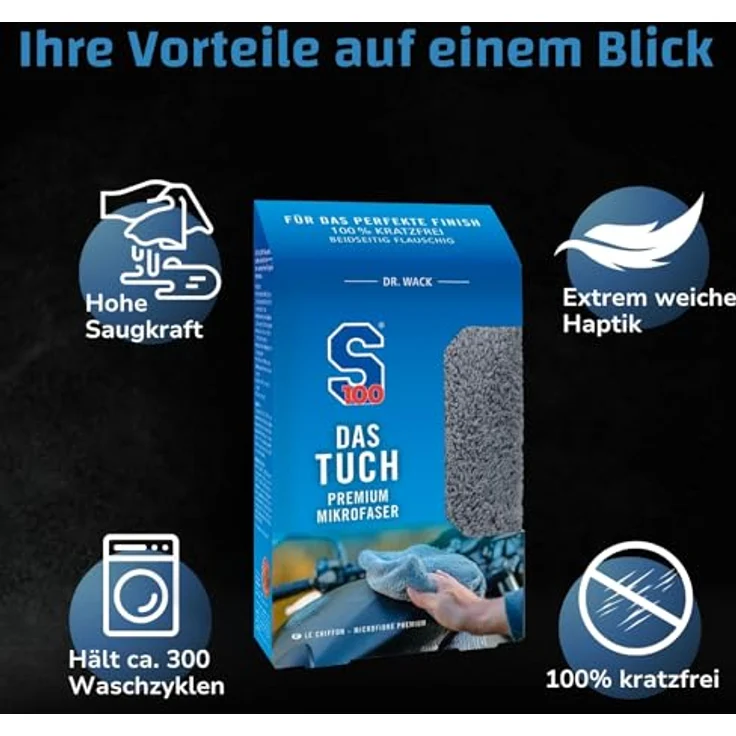 DR WACK Dr. Wack S100 DAS TUCH - Premium Mikrofaser 40 x 40 cm Auto-Reinigungsmittel - Glänzend oder Matt – Bild 4