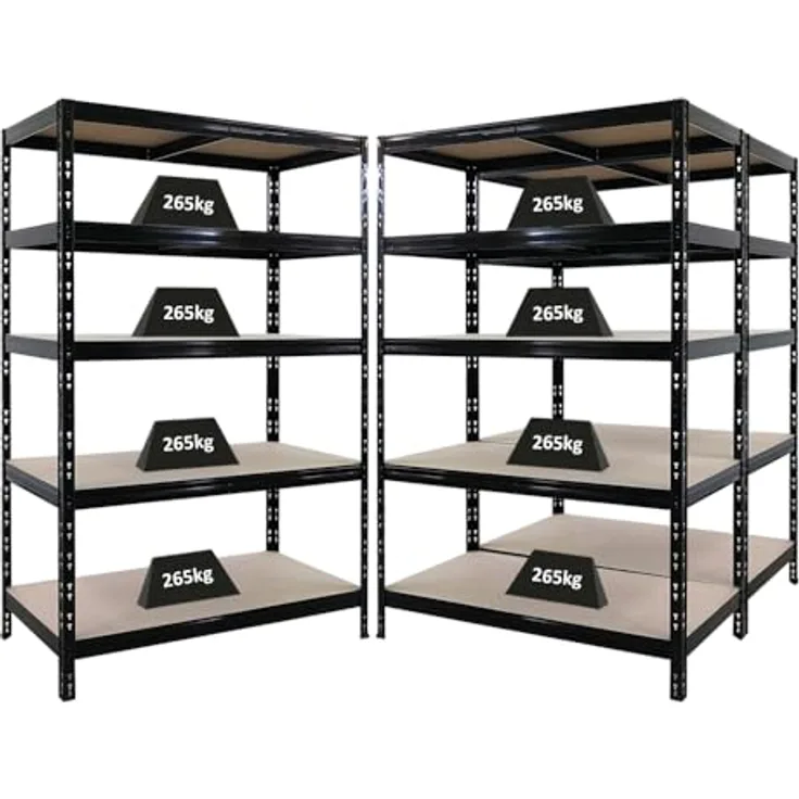 Proregal Schwerlastregal Mega Deal Tiger, 180 x 120 x 60 cm, Traglast 265 kg pro Boden, 5 Fachböden, schwarz, Steckmontage