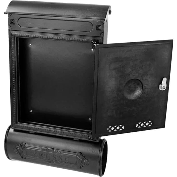 HMF 512-02 Antiker Briefkasten mit Zeitungsfach, Vintage Postkasten aus Aluguss, schwarz, 57 x 35 x 10 cm, wetterfest und stabil – Bild 5